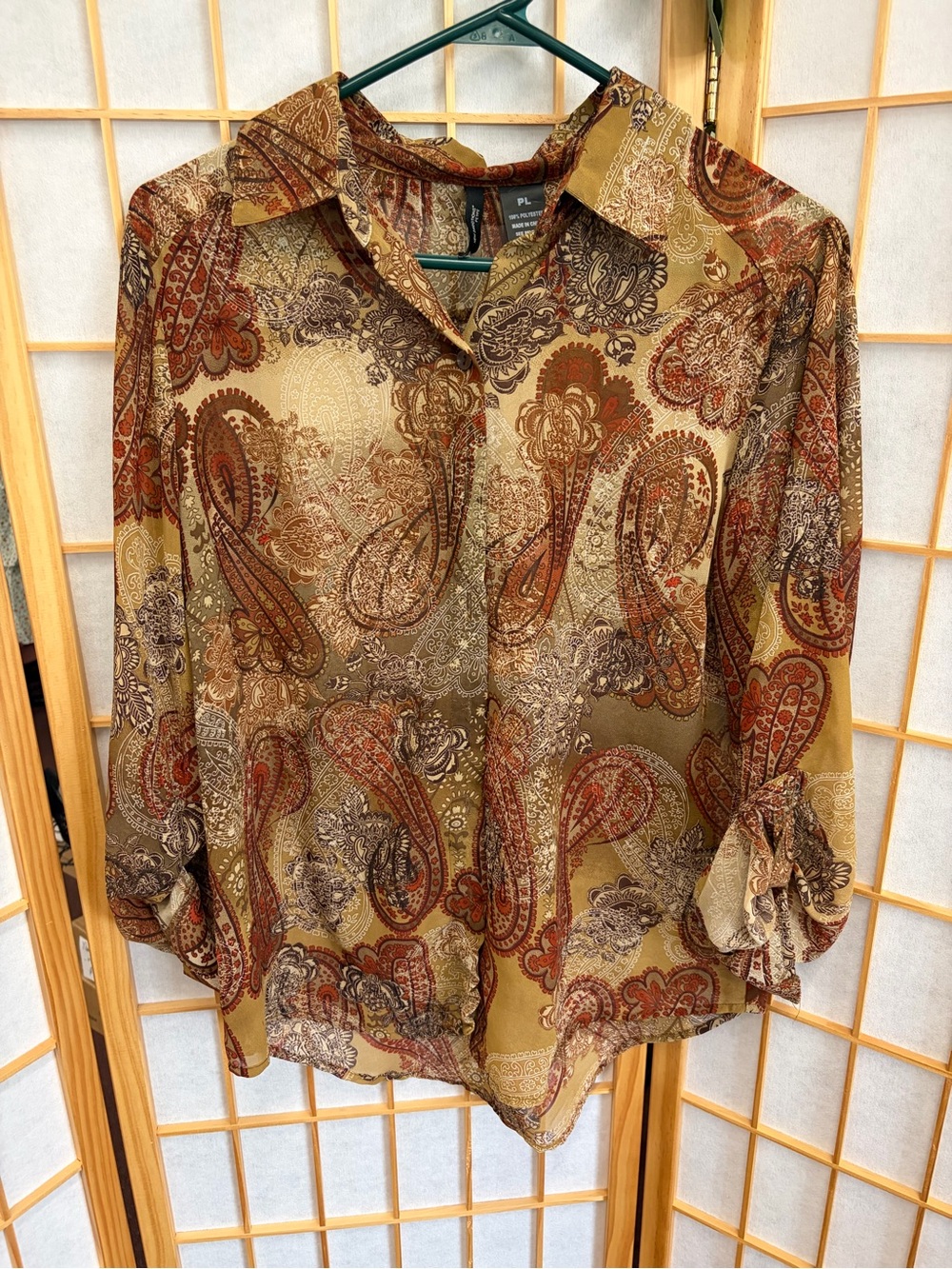 new directions Olive and Rust Paisley Button-Front Blouse